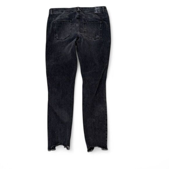 Zara High Rise Black Skinny Jeans Frayed Hem Rhinestone Side Trim Denim‎ Sz 10 - Picture 9 of 12